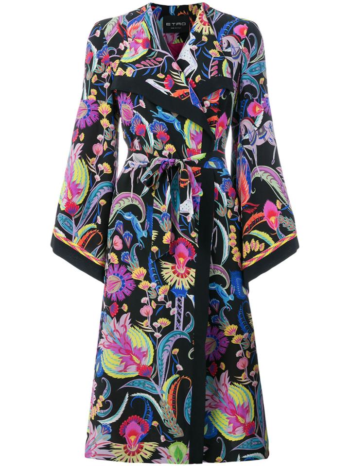 Etro Long Patterned Trench Coat - Black