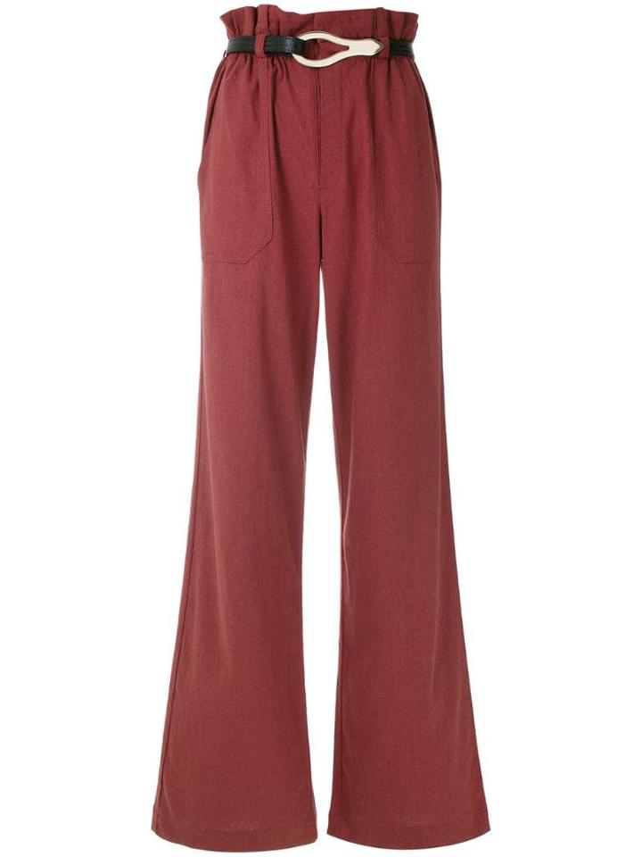 Framed Linen Wide Leg Trousers - Red