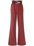 Framed Linen Wide Leg Trousers - Red