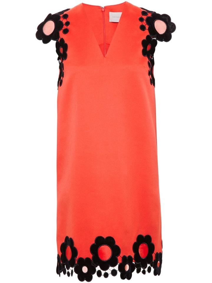 Christopher Kane Velvet Floral Trim Dress - Red