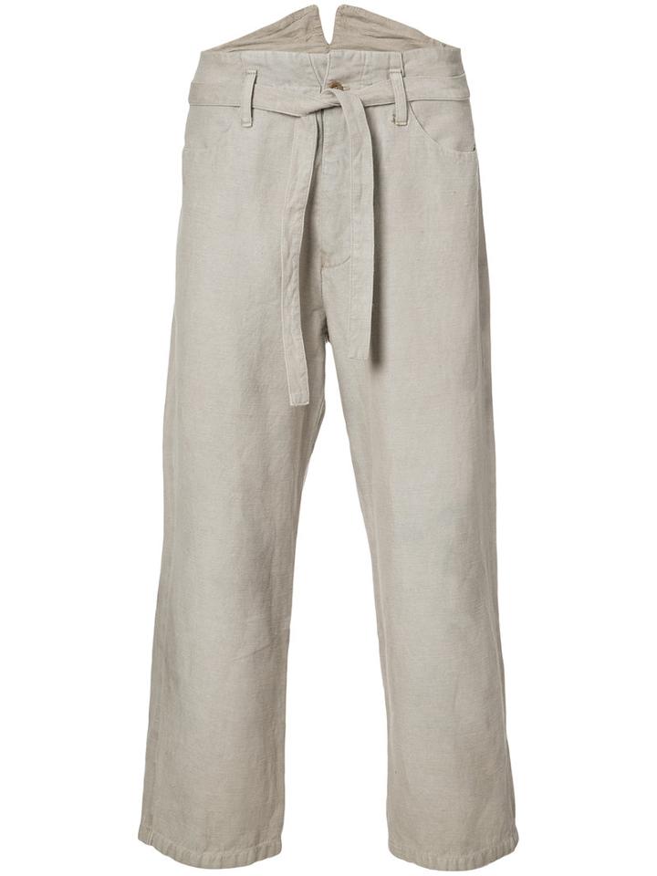 Horisaki Design & Handel - Tie-waist Cropped Trousers - Unisex - Cotton/linen/flax - 2, Nude/neutrals, Cotton/linen/flax