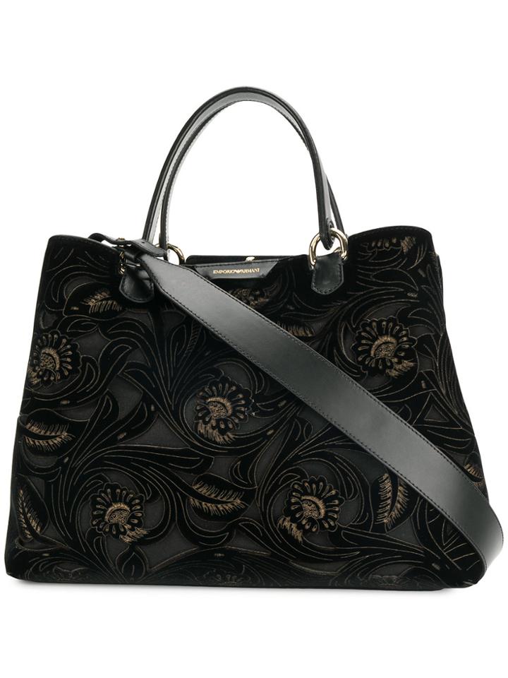 Emporio Armani Cut Out Floral Tote Bag - Black