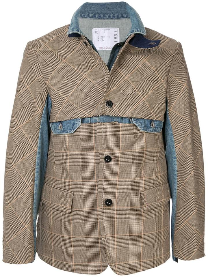 Sacai Prince Of Wales Overlay Jacket - Brown