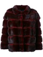 Simonetta Ravizza - Stripe Detail Jacket - Women - Silk/mink Fur - 40, Red, Silk/mink Fur