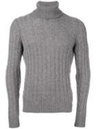 Zanone Cable Knit Turtleneck Jumper, Men's, Size: 54, Grey, Virgin Wool