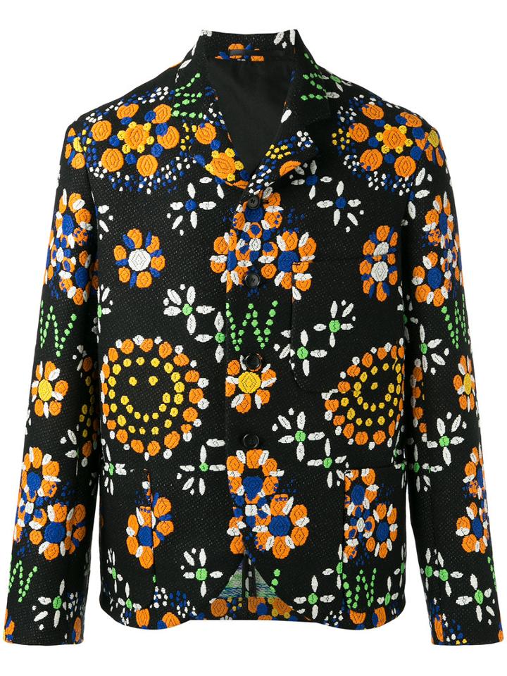 Walter Van Beirendonck Floral Embroidery Blazer, Men's, Size: 52, Black, Cotton/acrylic/polyamide/viscose