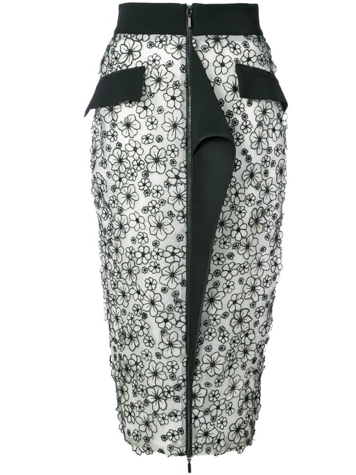 Maticevski Zipped Floral Pencil Skirt - White