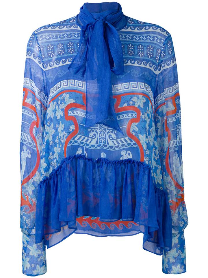 Mary Katrantzou - Sheer Pussybow Blouse - Women - Silk - 8, Blue, Silk