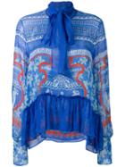 Mary Katrantzou - Sheer Pussybow Blouse - Women - Silk - 8, Blue, Silk