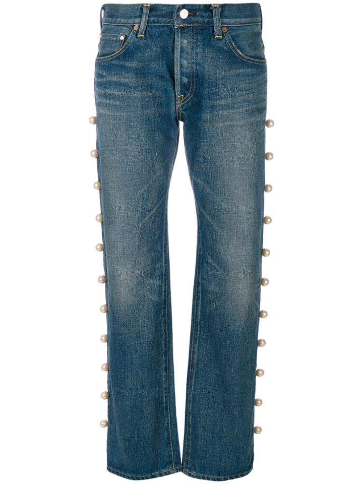 Tu Es Mon Trésor Jeans With Side Trim Pearl Embellishment - Blue