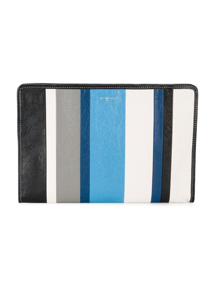 Balenciaga Blue Stripe Leather Bazar Pouch