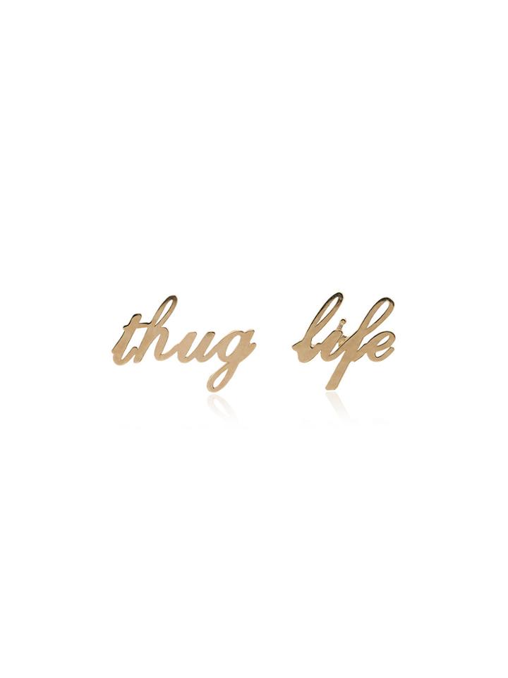 Established 14k Yellow Gold Thug Life Stud Earrings - Metallic
