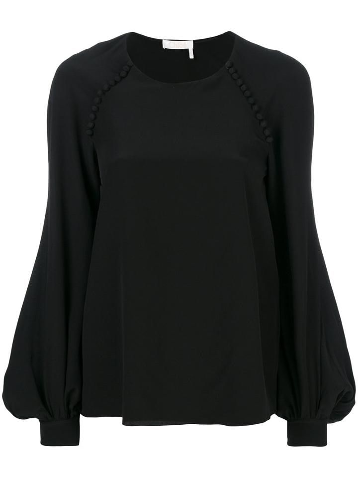 Chloé - Bell Sleeved Blouse - Women - Silk - 44, Black, Silk