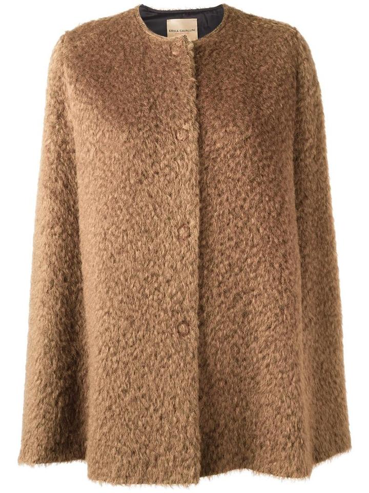 Erika Cavallini Short Shaggy Cape, Women's, Size: 40, Brown, Mohair/virgin Wool/polyamide/viscose