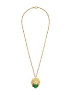 Gucci Lion Head Necklace With Cabochon Stone - Gold