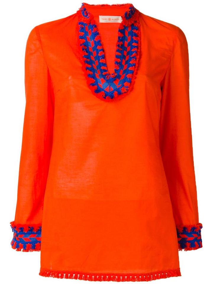 Tory Burch Embroidered Tunic Top, Women's, Size: 6, Yellow/orange, Cotton