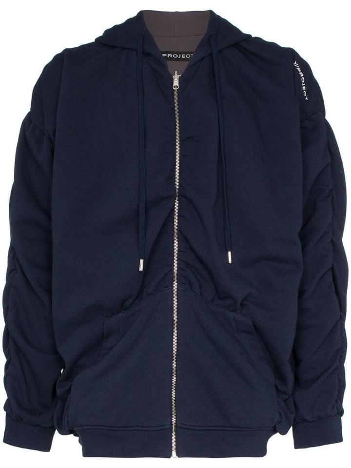 Y/project Gathered Zip-front Hoodie - Blue