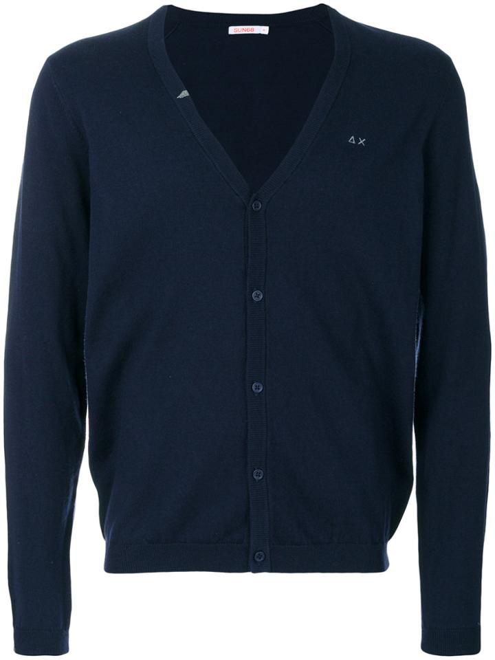 Sun 68 Logo Embroidered Cardigan - Blue