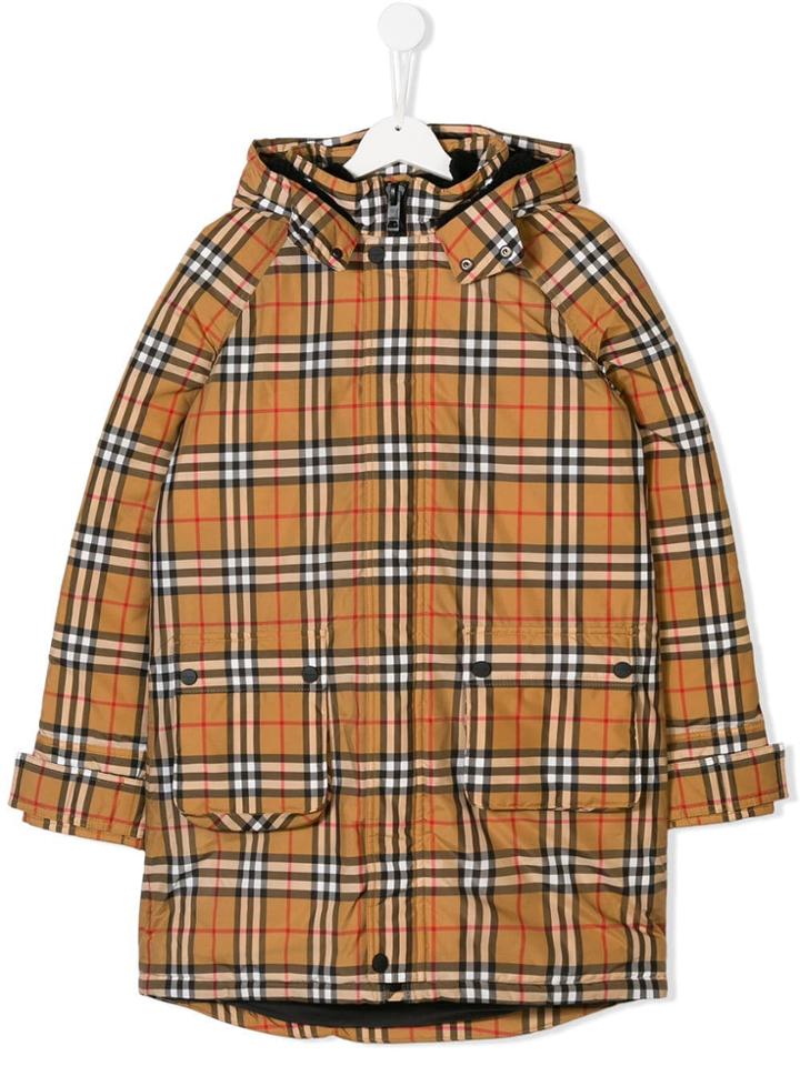 Burberry Kids Teen Hayarket Check Coat - Nude & Neutrals