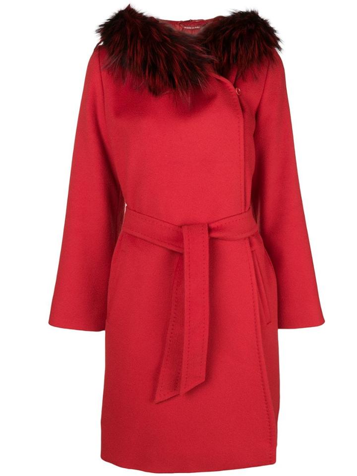 Max Mara Studio Belted Wrap Front Coat - Red