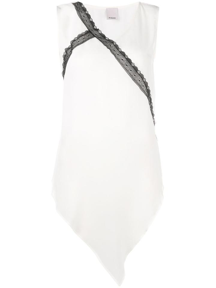 Pinko Asymmetric Lace Trim Top - White
