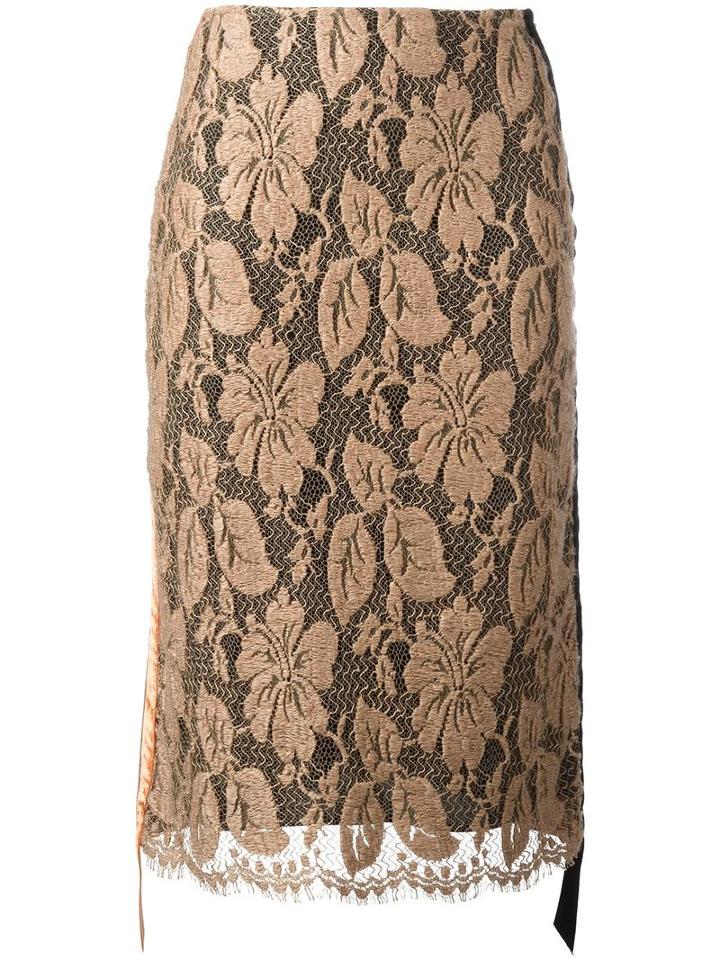 Maurizio Pecoraro Lace Front Pencil Skirt, Women's, Size: 44, Nude/neutrals, Cotton/spandex/elastane/viscose/nylon
