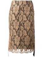 Maurizio Pecoraro Lace Front Pencil Skirt, Women's, Size: 44, Nude/neutrals, Cotton/spandex/elastane/viscose/nylon