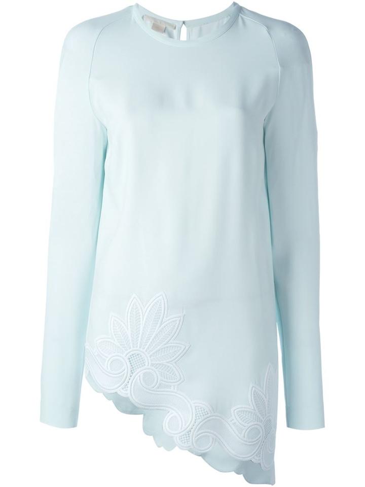 Antonio Berardi Asymmetric Lace-appliqué Blouse, Women's, Size: 42, Blue, Rayon/acetate