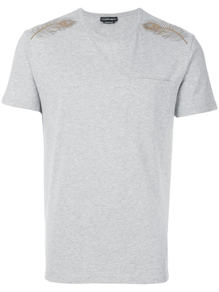 Alexander Mcqueen - Feather Embroidered T-shirt - Men - Cotton - S, Grey, Cotton