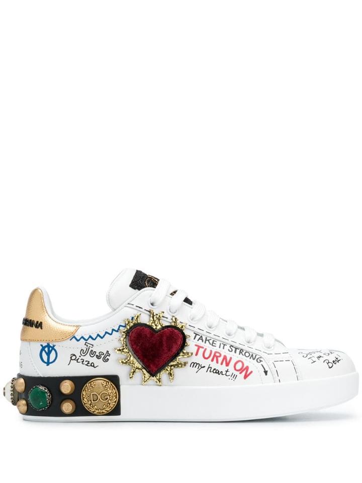 Dolce & Gabbana Embellished Low-top Sneakers - White