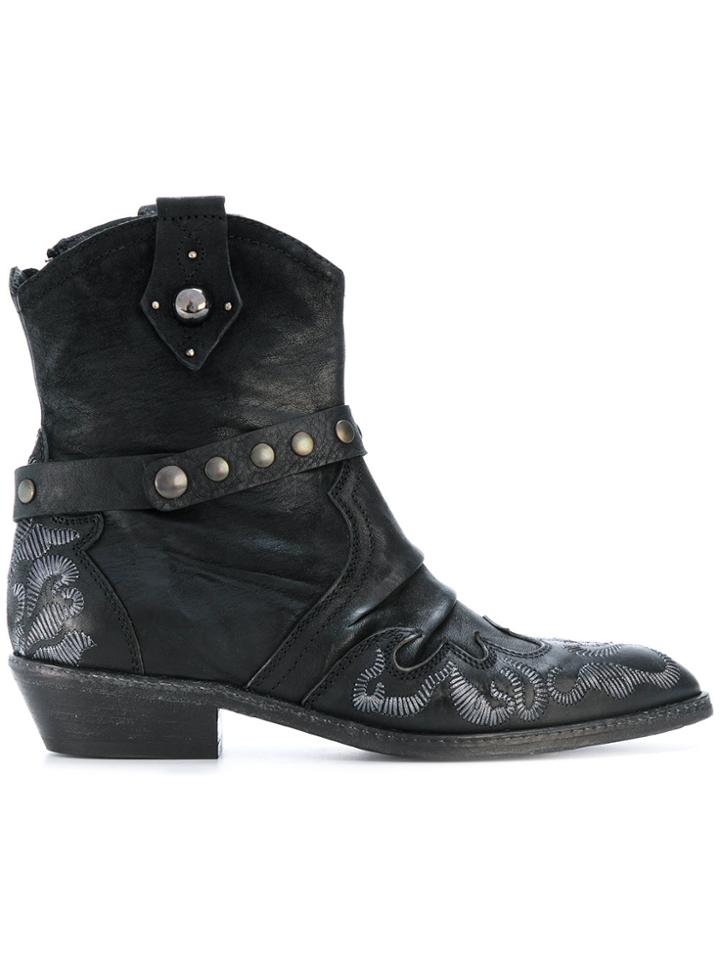 Fausto Zenga Embroidered Cowboy Boots - Black