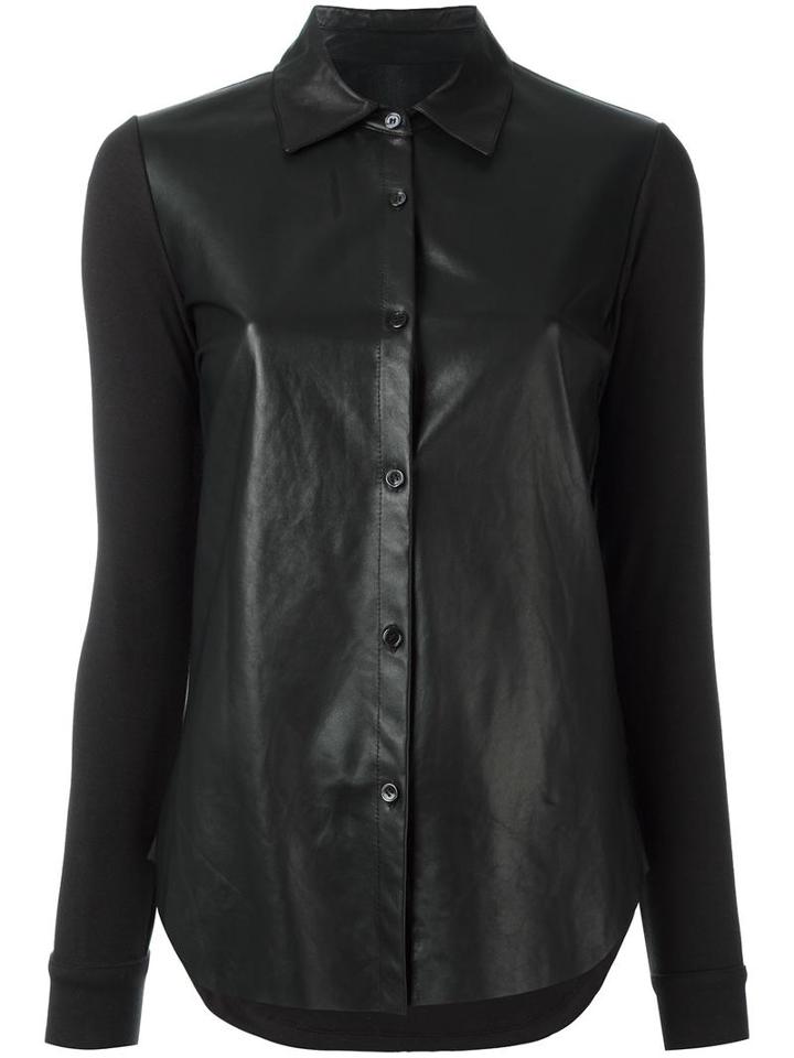Majestic Filatures Contrast Panel Shirt, Women's, Size: 2, Black, Leather/cotton/modal