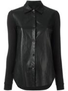 Majestic Filatures Contrast Panel Shirt, Women's, Size: 2, Black, Leather/cotton/modal