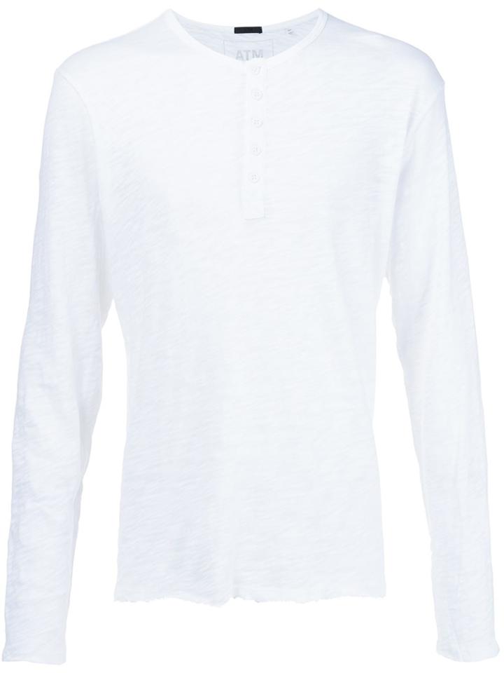 Atm Anthony Thomas Melillo Slub Jersey Destroyed Wash Henley - White