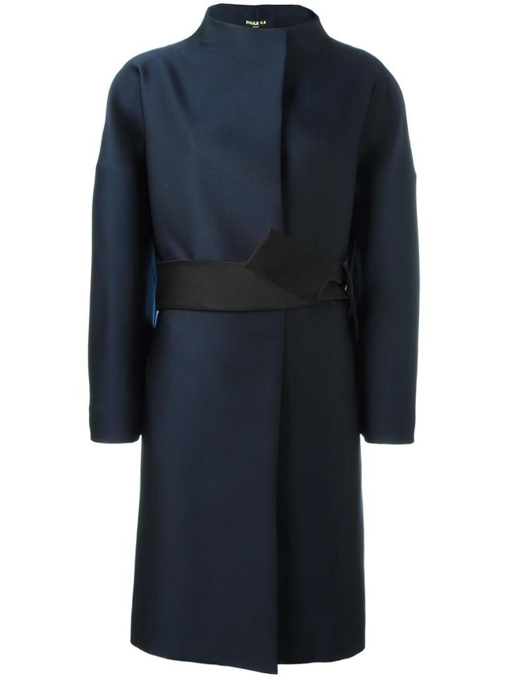 Paule Ka Funnel Neck Belted Coat - Blue