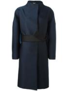 Paule Ka Funnel Neck Belted Coat - Blue