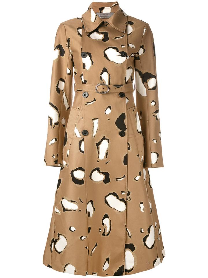 Sportmax Printed Belted Coat, Women's, Size: 40, Brown, Cotton/viscose/polyacrylic