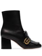 Gucci Black Marmont 75 Fringed Leather Ankle Boots