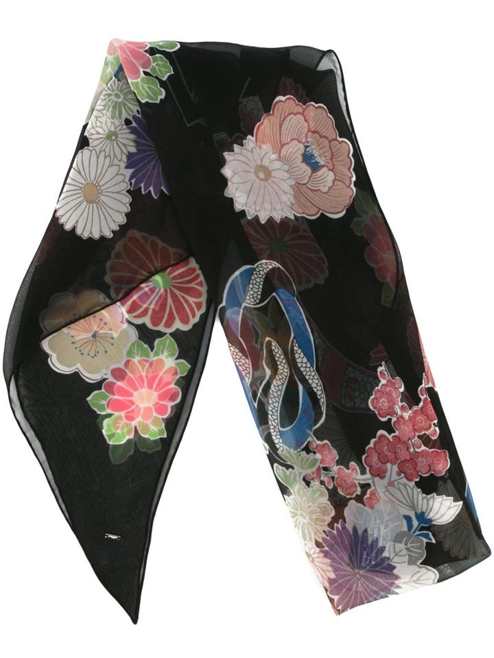 Saint Laurent - Floral Print Scarf - Women - Silk - One Size, Black, Silk