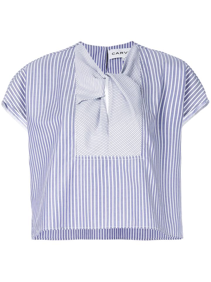 Carven Striped Short Sleeve Blouse - Blue