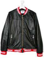 Msgm Kids Teen Leather Bomber Jacket - Black