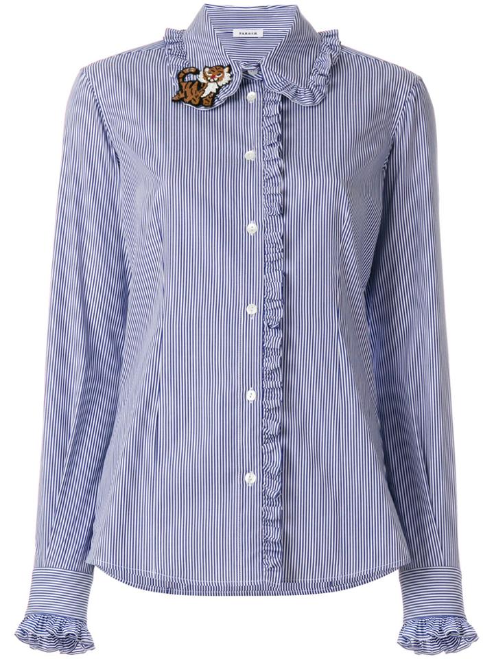 P.a.r.o.s.h. Tiger Brooch Ruffle Shirt - Blue