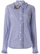 P.a.r.o.s.h. Tiger Brooch Ruffle Shirt - Blue