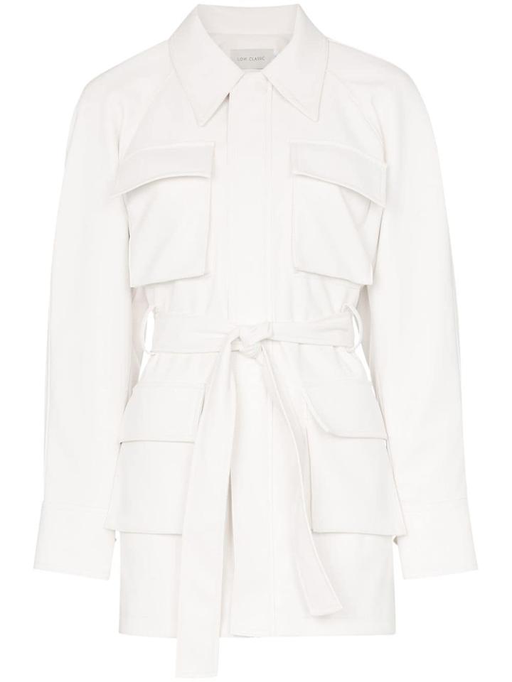 Low Classic Utility-pocket Belted Faux-leather Jacket - White