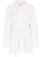 Low Classic Utility-pocket Belted Faux-leather Jacket - White