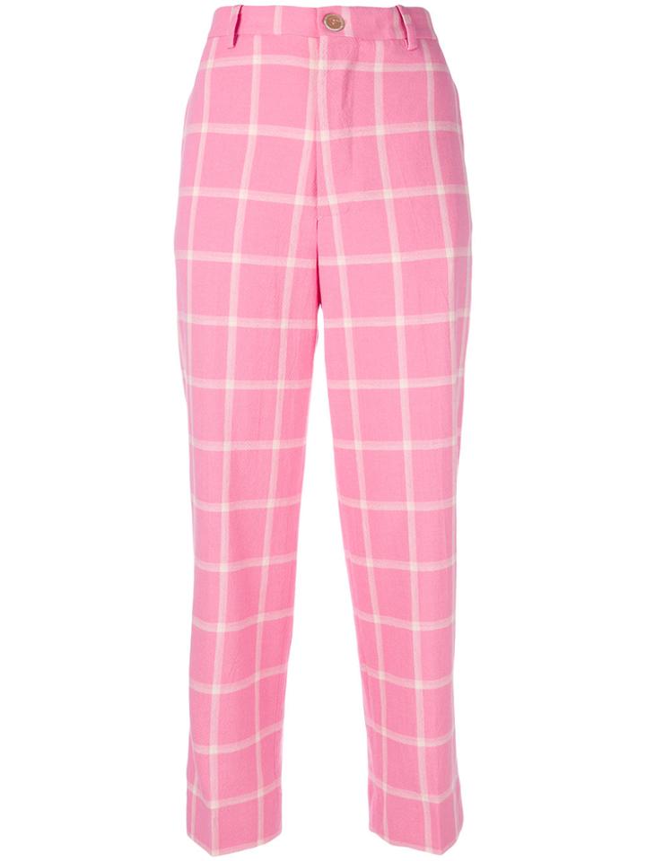 Erika Cavallini High-waist Check Trousers - Pink & Purple