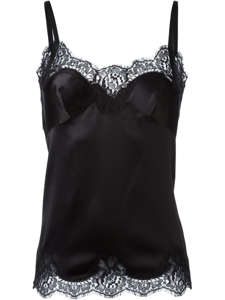 Dolce & Gabbana Lace Detail Top, Women's, Size: 42, Black, Silk/cotton/spandex/elastane/nylon
