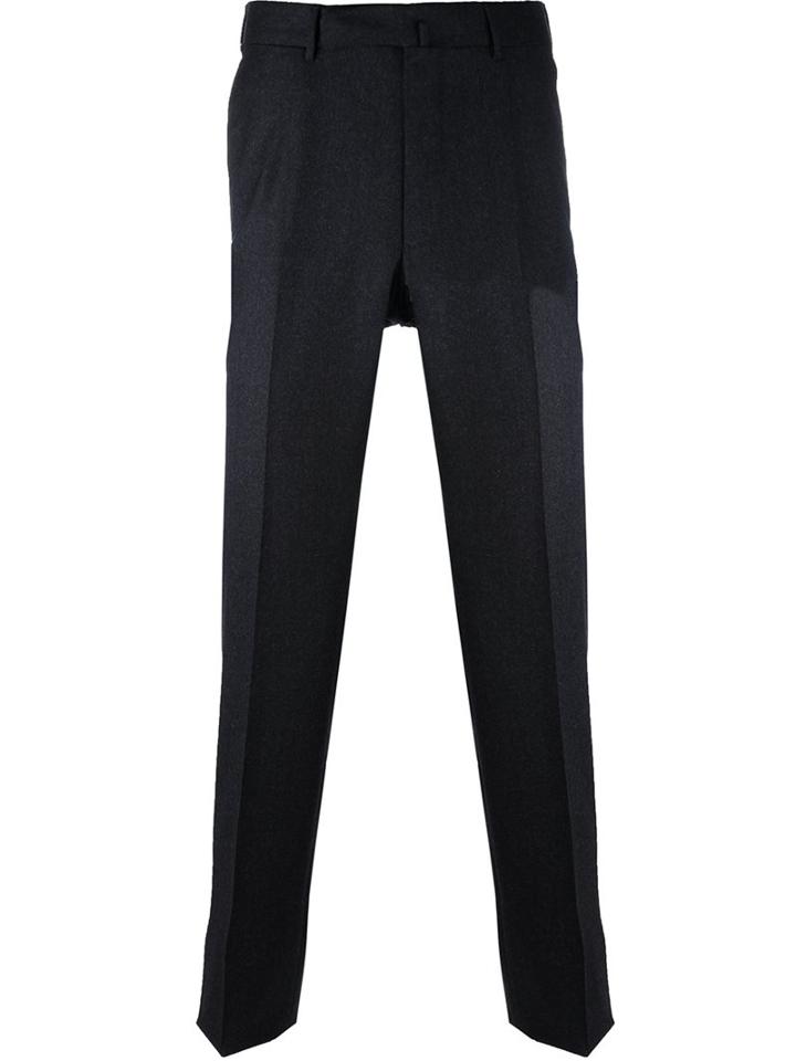 Ermenegildo Zegna Pleated Tapered Trousers, Men's, Size: 54, Grey, Rayon/wool