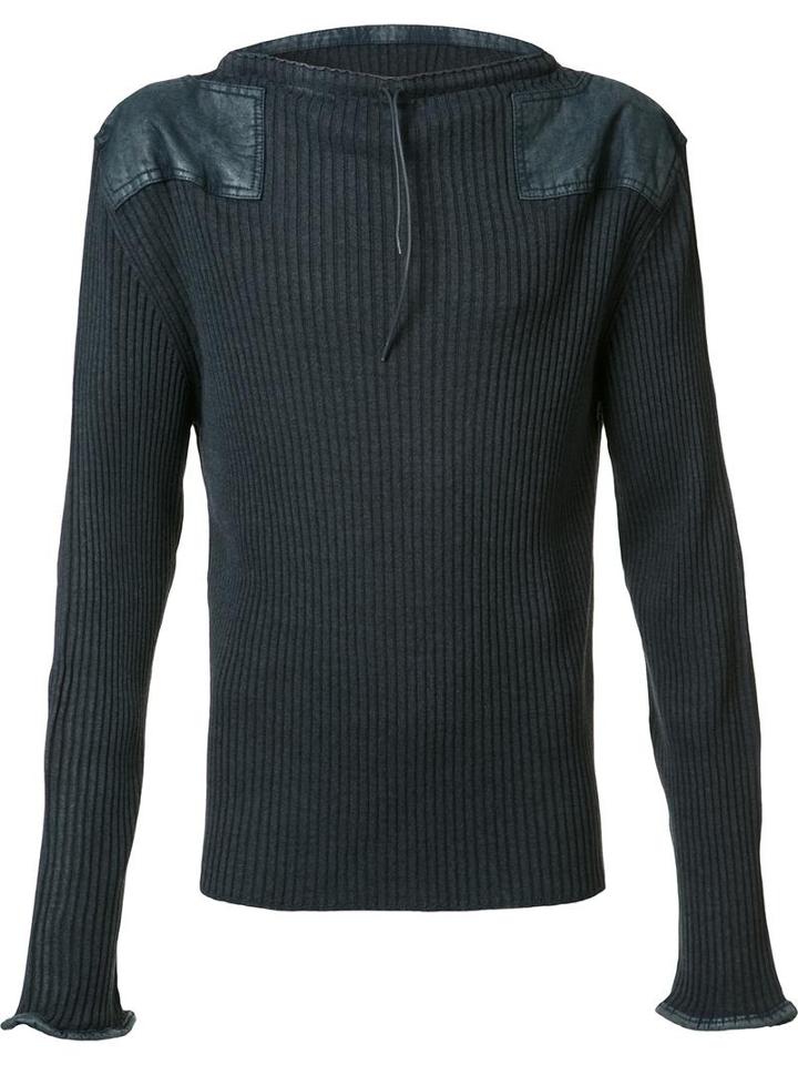 Maison Margiela Long Sleeve Rib Top, Men's, Size: Medium, Blue, Cotton/wool