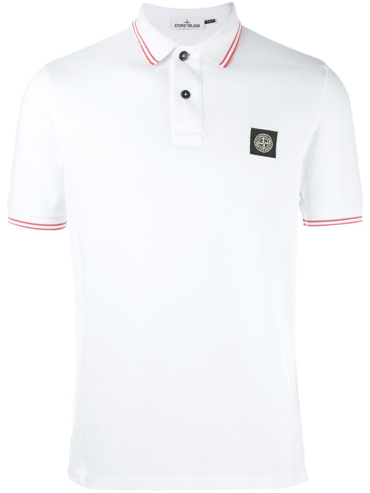 Stone Island Logo Polo Shirt, Men's, Size: Xl, White, Cotton/spandex/elastane